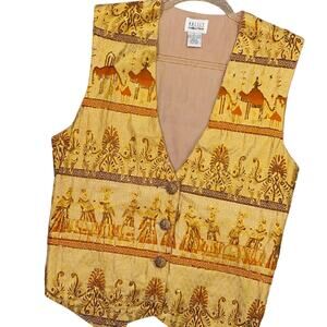 Vintage 90s Halsey Collection heavily beaded vest Egyptian core GOLD L